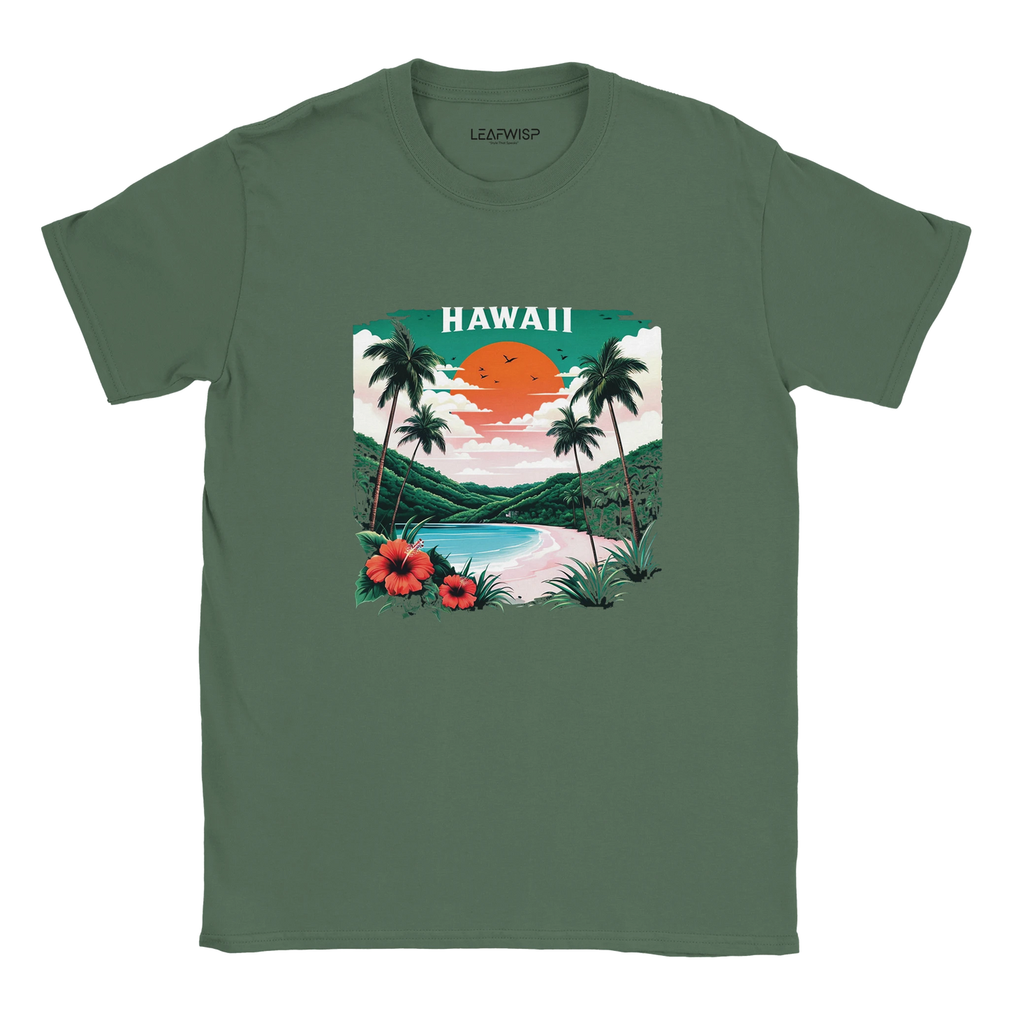 Hawaii Sunset T-shirt Leafwisp - coucher de soleil tropical Hawaii, coupe unisexe