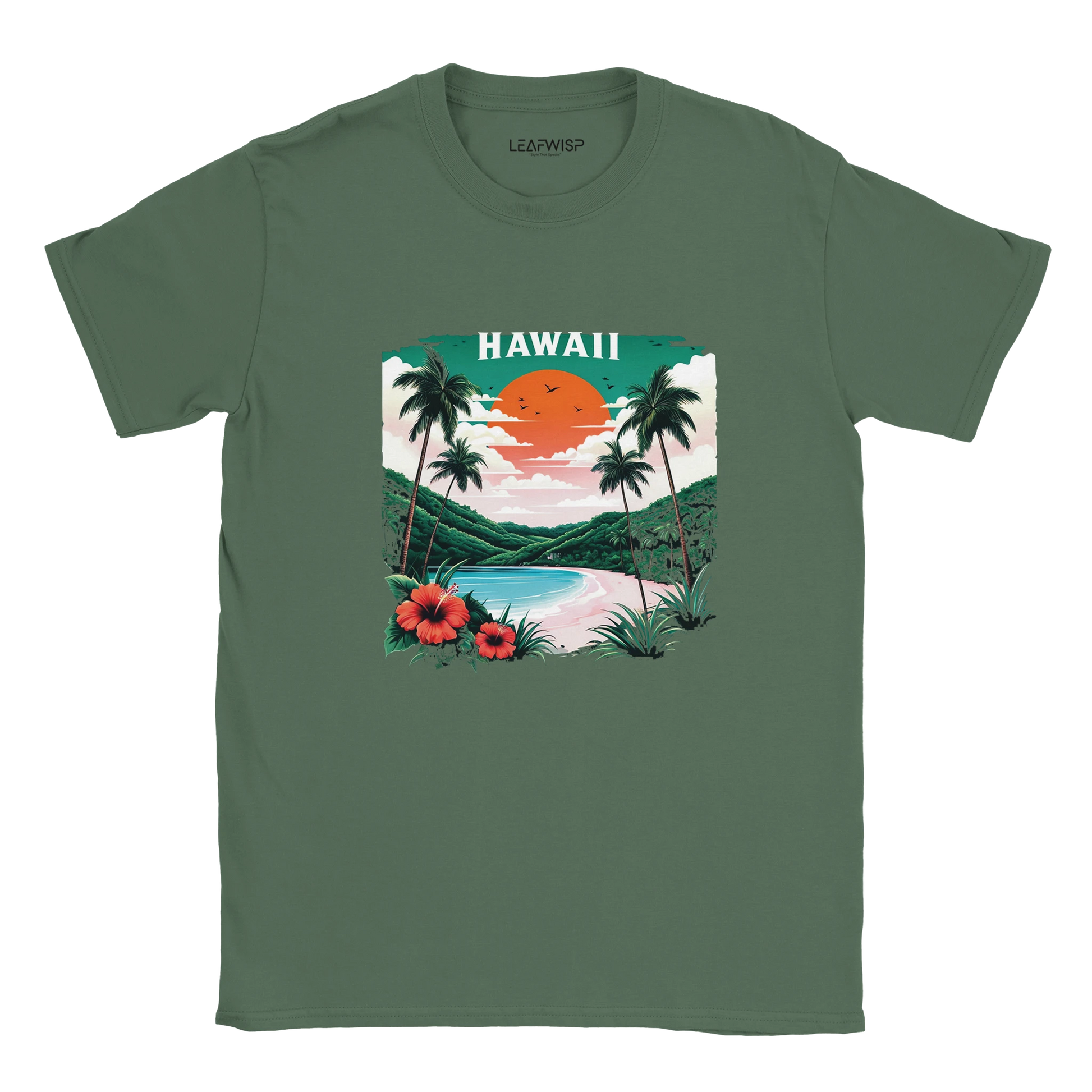 Hawaii Sunset T-shirt Leafwisp - coucher de soleil tropical Hawaii, coupe unisexe