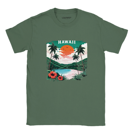 Hawaii Sunset T-shirt Leafwisp - coucher de soleil tropical Hawaii, coupe unisexe