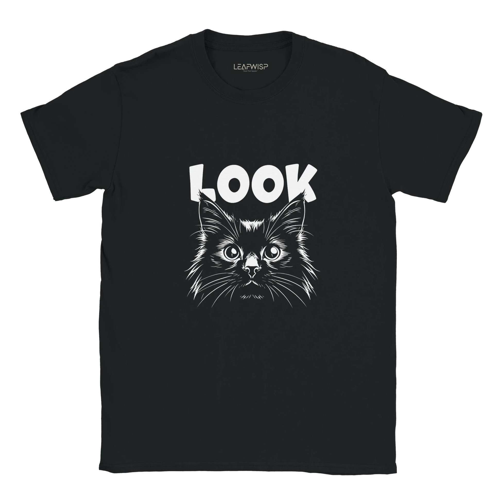 LOOK t-shirt Leafwisp - illustration chat minimaliste, coupe unisexe