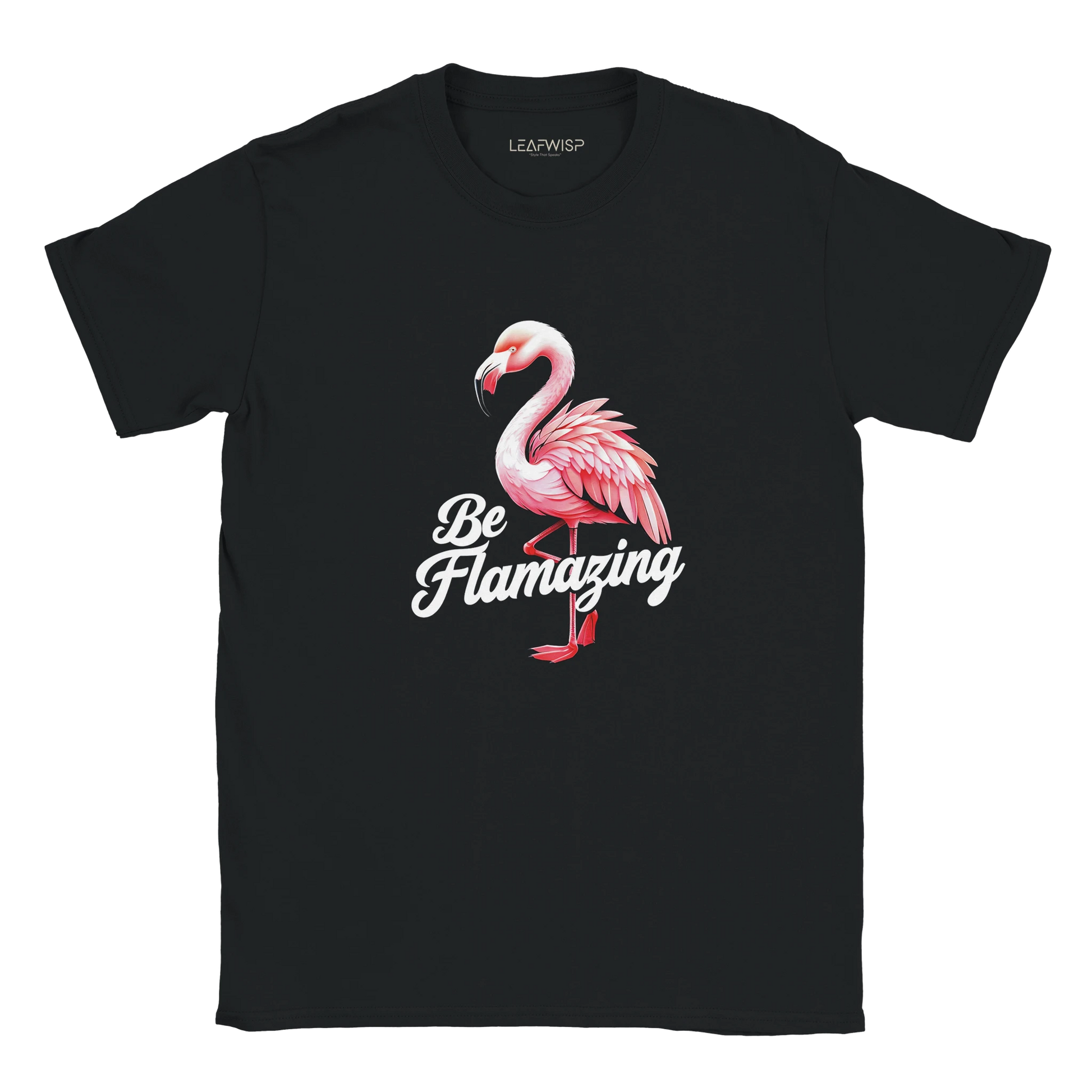 BE FLAMAZING T-shirt Leafwisp - illustration flamant rose coloré, coupe unisexe