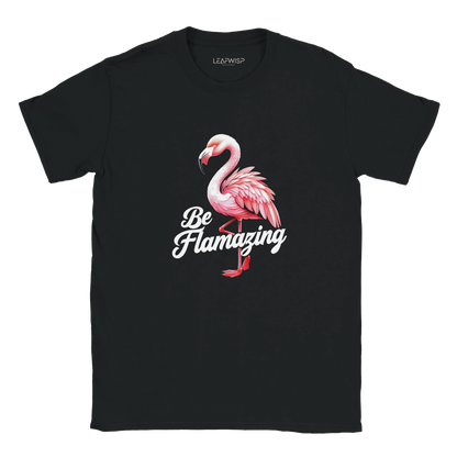 BE FLAMAZING T-shirt Leafwisp - illustration flamant rose coloré, coupe unisexe