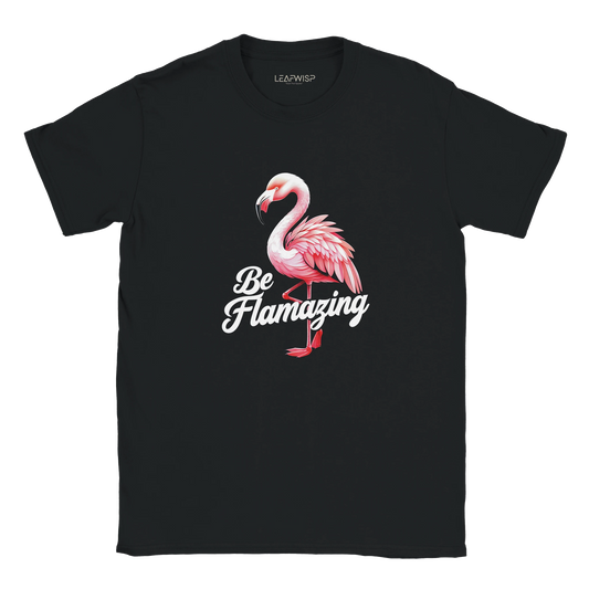 BE FLAMAZING T-shirt Leafwisp - illustration flamant rose coloré, coupe unisexe