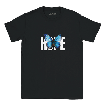 BLUE HOPE T-shirt Leafwisp - typographie HOPE bleu, coupe unisexe