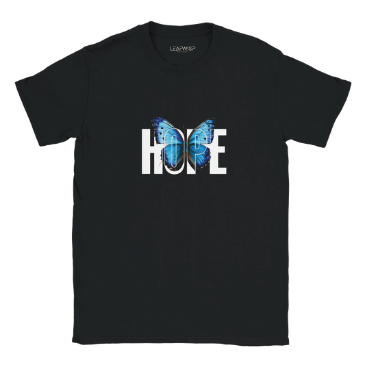 BLUE HOPE T-shirt Leafwisp - typographie HOPE bleu, coupe unisexe