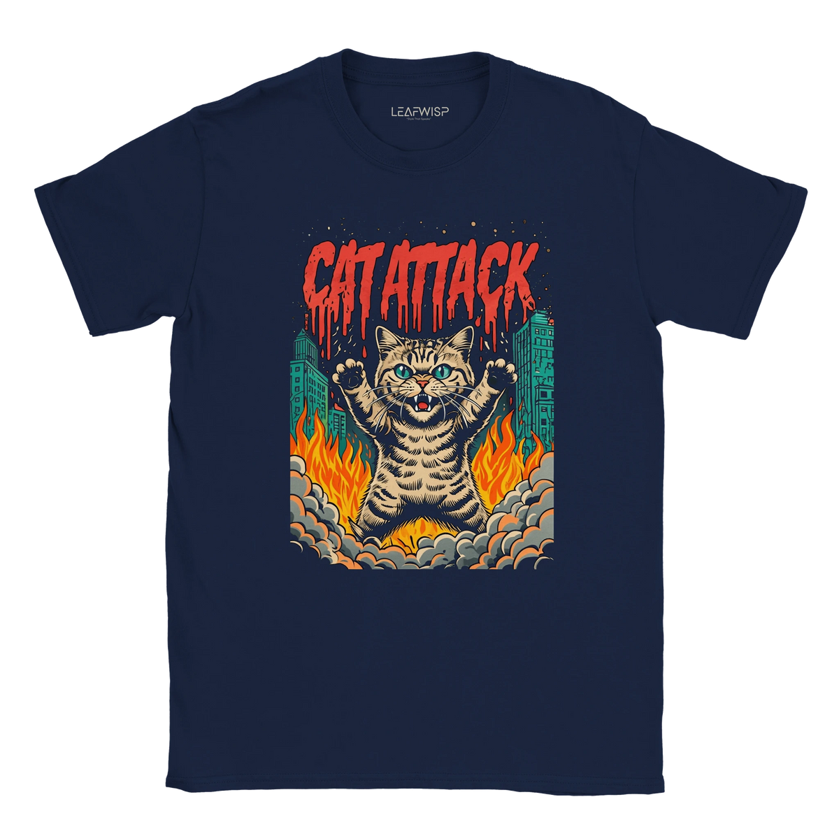 T-shirt Cat Attack Leafwisp - illustration chat sauvage humour recto-verso, vue 1
