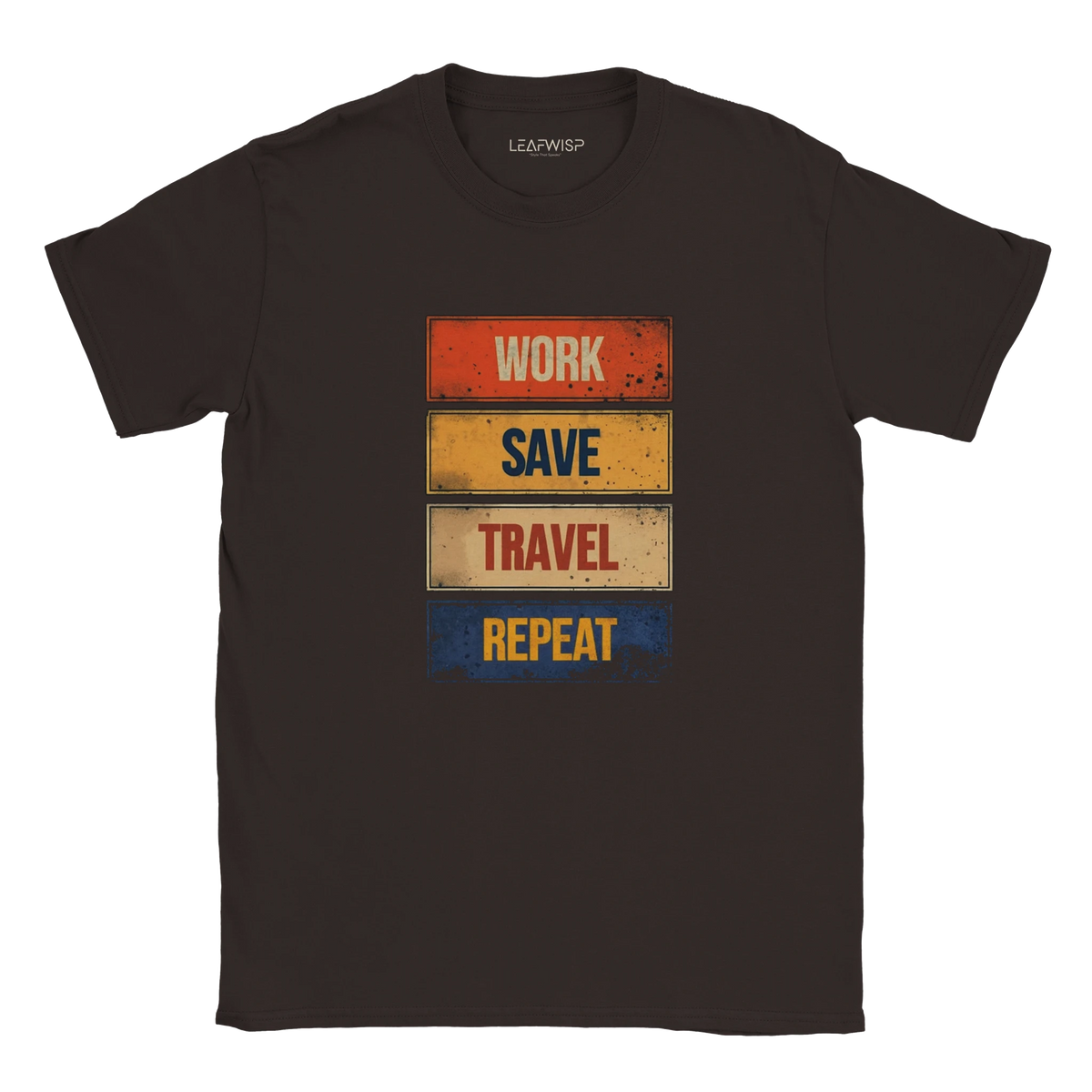 T-shirt Escape The Routine Leafwisp - design aventure lifestyle evasion quotidien, vue 1