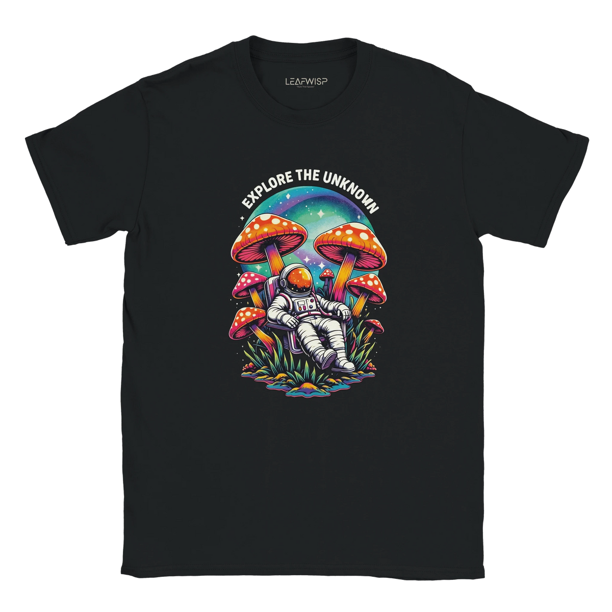 T-shirt EXPLORE THE UNKNOWN Leafwisp - illustration espace psychedelique exploration, vue 1