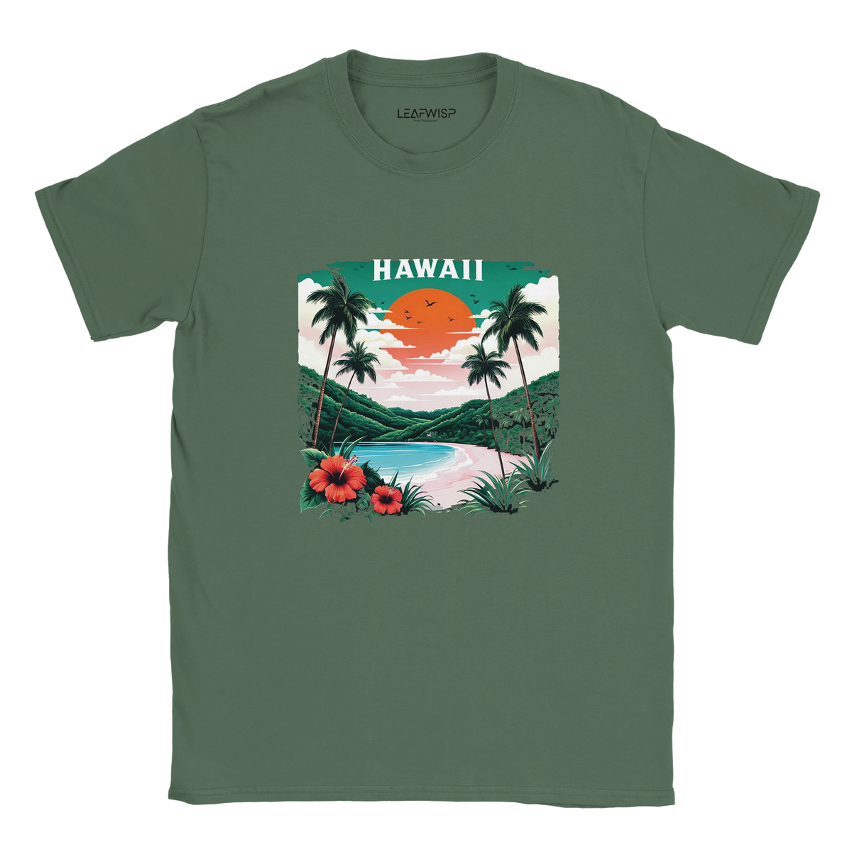 T-shirt Hawaii Sunset Leafwisp - coucher de soleil tropical Hawaii evasion, vue 1