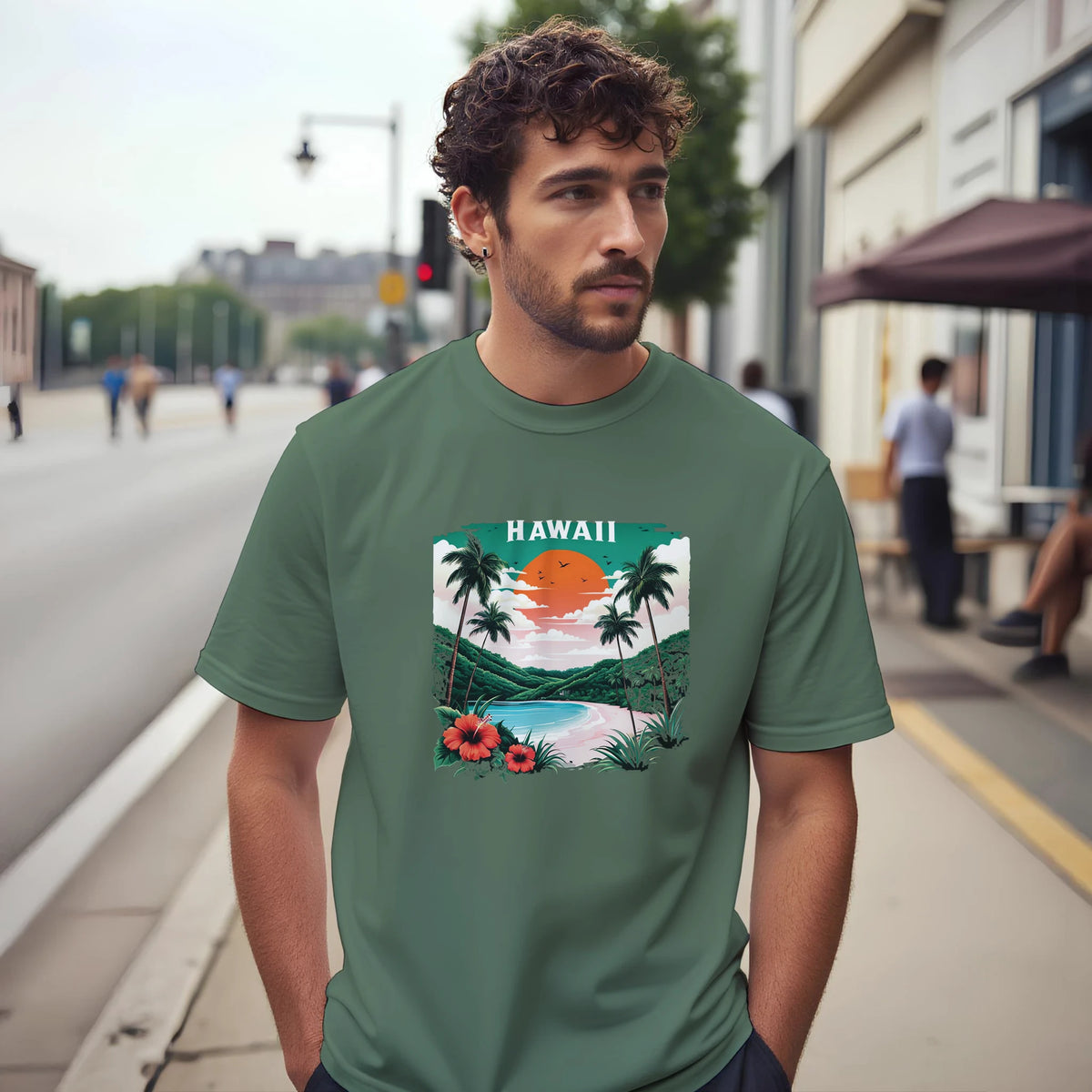T-shirt Hawaii Sunset Leafwisp - coucher de soleil tropical Hawaii evasion, vue 5