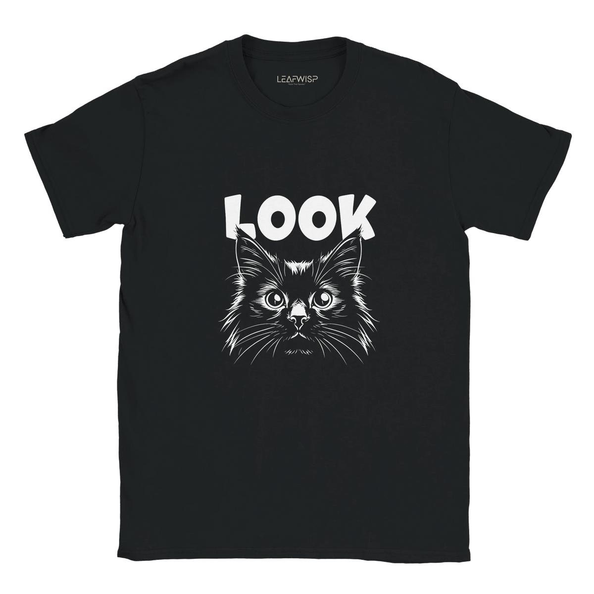 T-shirt LOOK Leafwisp - illustration chat minimaliste regard, vue 1